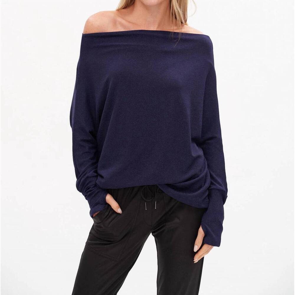 NEW SIX/FIFTY anywhere lurex off the shoulder top in dark blue